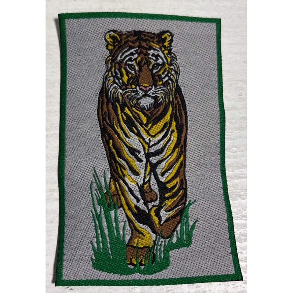 Tiger Embroidered Patch With Green Edge For Jackets Backpacks 4 x 2.5"